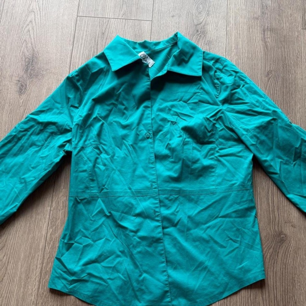 Chaus Size 14 Turquoise Green Collared Blouse Business Casual Career Shirt
